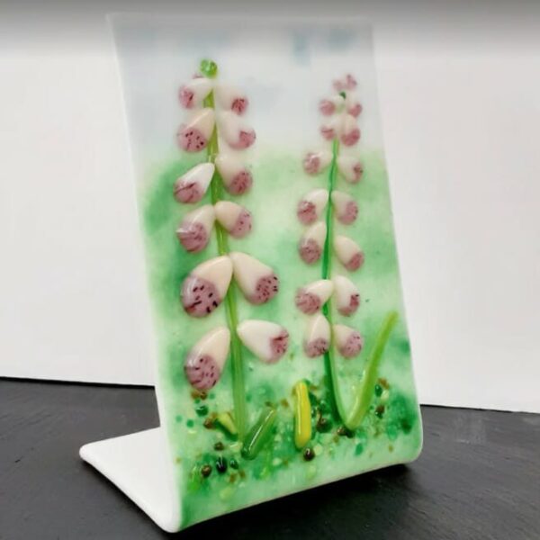 fused glass stand up panel foxgloves