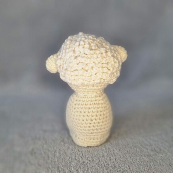 back of soft toy sheep made of pure wool