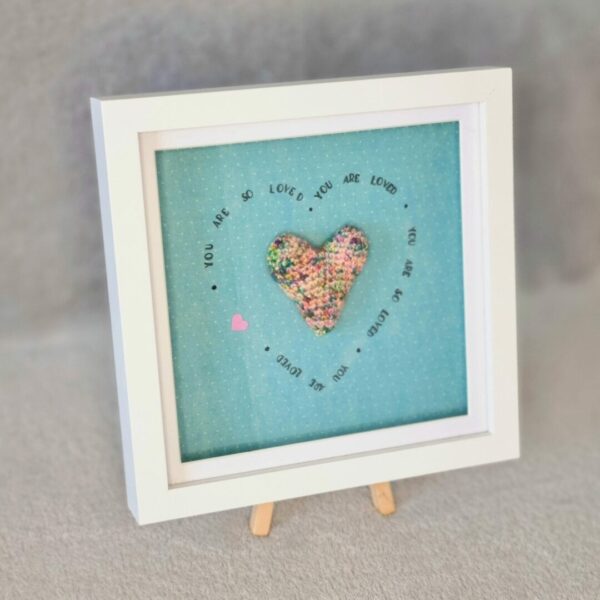 You are loved, framed crochet wall art