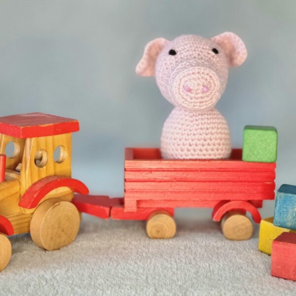 Child's soft toy pig, crocheted