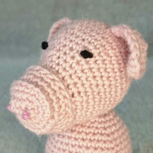 Crochet soft toy pig, made using pure wool