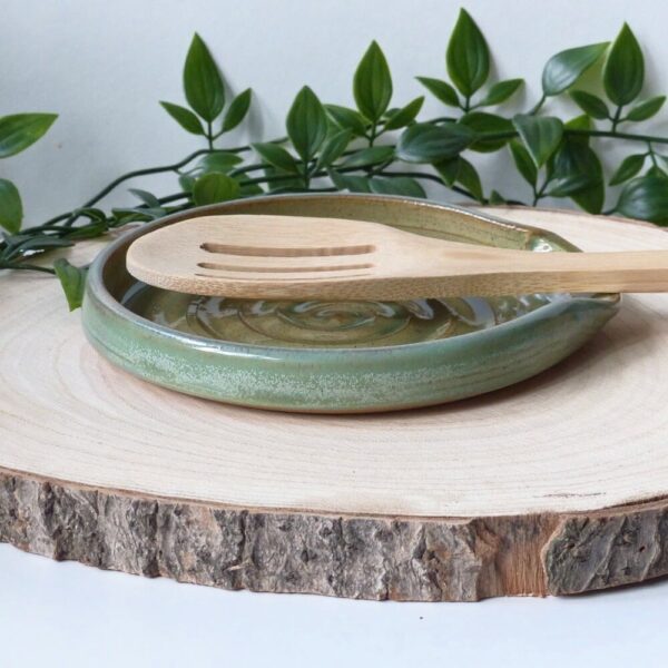 Handmade-Stoneware-Spoon-Rest-Woodland-Green Tea Bag Dish