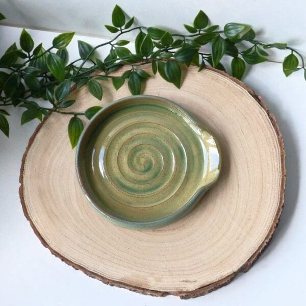 Handmade-Stoneware-Spoon-Rest-Woodland-Green Tea Bag Dish