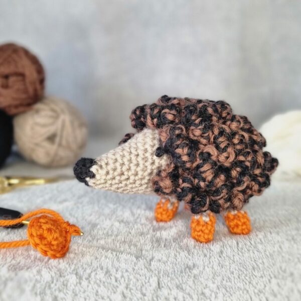 Crochet hedgehog, made using pure wool yarn.
