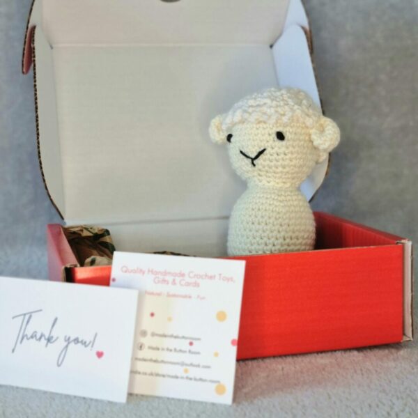 soft toy sheep with recyclable packaging