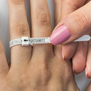 Plastic ring sizer shown on finger