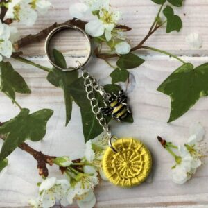 Dorset button and Bee Keyring