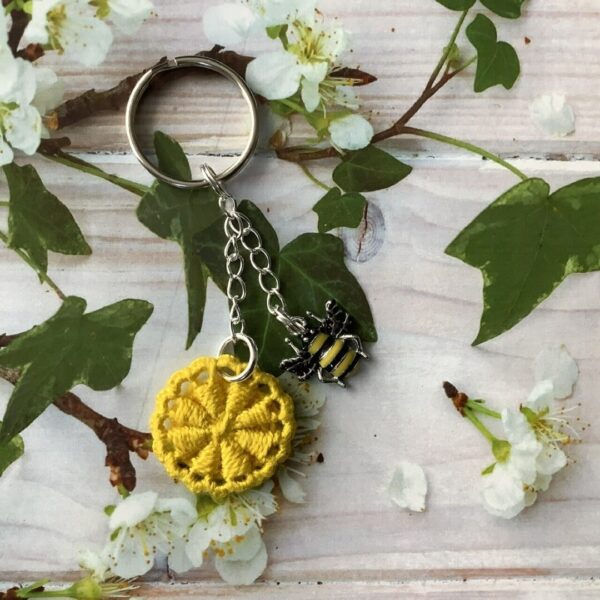 Dorset Button and enamel bee bag charm