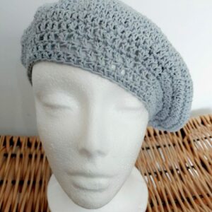 Grey cotton crochet beret hat.