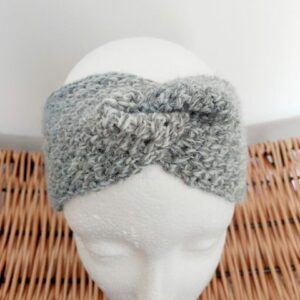 Marble crochet ear warmer headband with top turban twist.