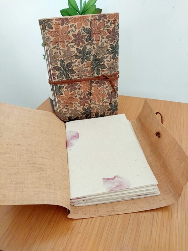 Flower Print Notebook Journal with handmade rose petal lokta paper.