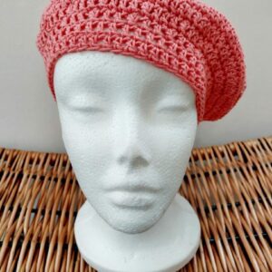 Pink Cotton Crochet Beret Hat