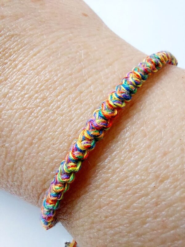 Crochet Cord Friendship bracelet with 100% cotton rainbow thread.