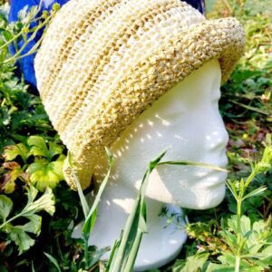 Natural and Cream stripe raffia summer hat.