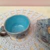 Espresso steampunk cup with cogs, Blue shot glass, Geeky handmade pottery, Sake cup