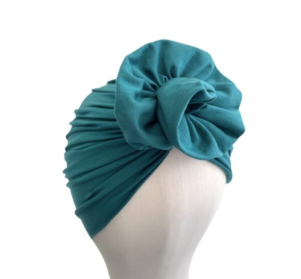 Handmade Teal Rosette Chemo Turban Hat