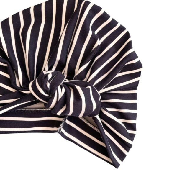 Navy Striped Top Knot Turban Hat for Women