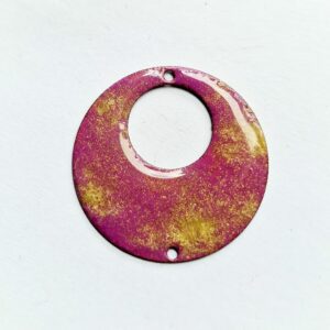 Brass - round - pink - pendant - enamel - resin