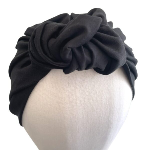 Black Front Knot Cotton Turban Head Wrap