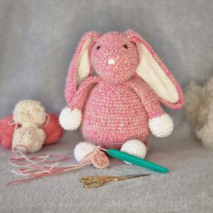 Pink and white crochet bunny rabbit