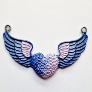 Heart and wing pendant - connector - purple