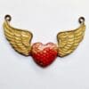 Heart and wing pendant - connector - red - gold