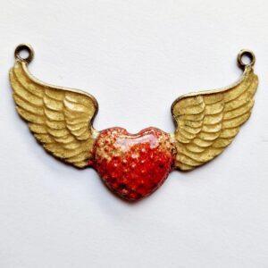 Heart and wing pendant - connector - red - gold