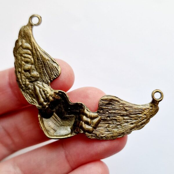 Heart and wing pendant - connector - red - gold