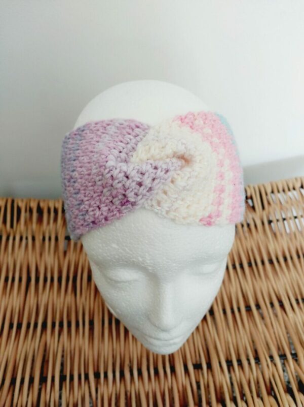 Pastel Sparkle Ear Warmer Headband in Unicorn colours of pink, purple, blue and white.