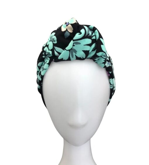 Extra Wide Knot Black Floral Print Headband