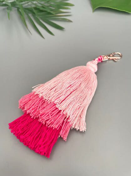 Pink Three Tassel Purse Bag Keychain