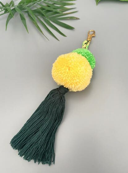Green and Yellow Colourful Pom Pom Keyring