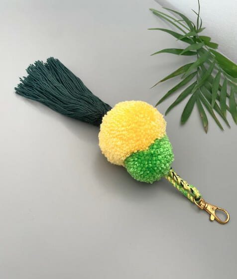 Green and Yellow Colourful Pom Pom Keyring
