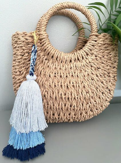 Ombre Blue Tiered Tassel Keychain for Beach Bag