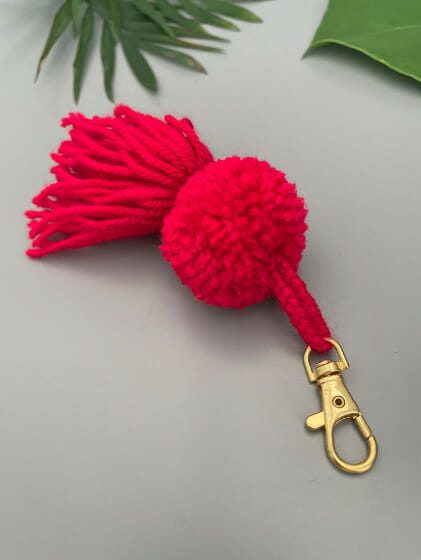 Red Pom Pom Tassel Keychain Purse Accessory