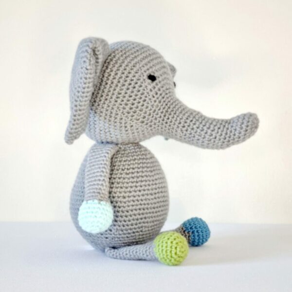 Grey crochet soft toy elephant