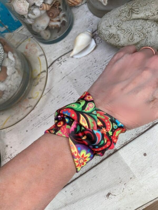 Retro inspired wide wrist cover up, tattoo wrist cover, retro fabric bracelet