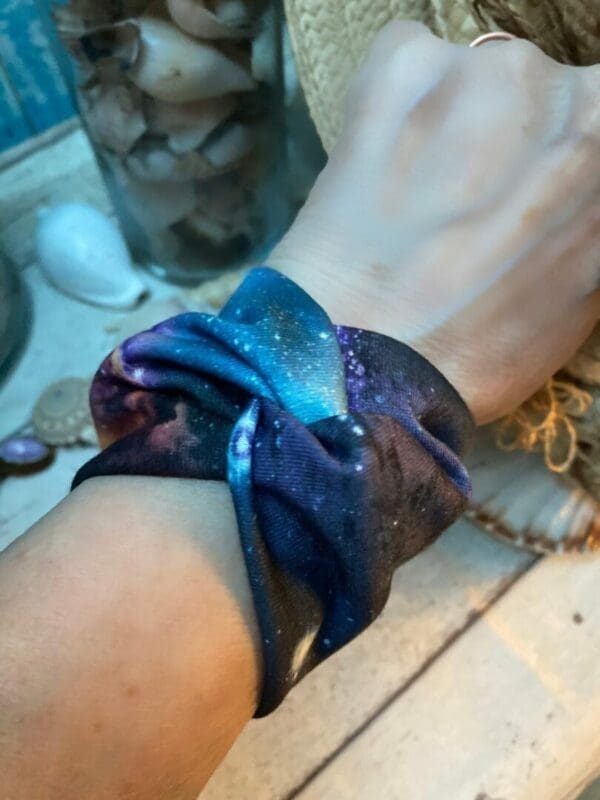 Wide cuff wrist covering, tattoo scar cover up for wrist, star gazer jewellery, textile bracelet, wide wrist cover, blue bracelet, cover up