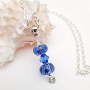 Beautiful Blues Necklace, Lampwork Bead Necklace with Crystal