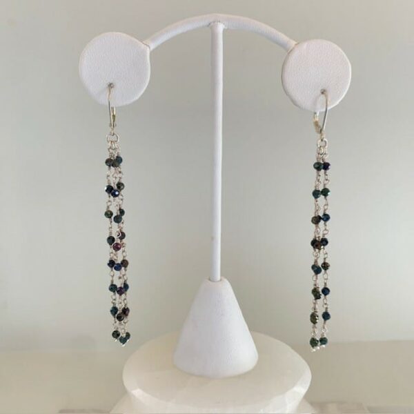 Black Spinel silver chandelier earrings