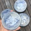 Blue butterfly and dragonfly ring holder, Trinket dish, Handmade stoneware tealight holder - Image 2