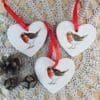 Heart ornament with robin or poinsettia - Heart shaped hanger with bird or flower - Christmas home decor - Hanging ornaments