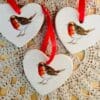 Heart ornament with robin or poinsettia - Heart shaped hanger with bird or flower - Christmas home decor - Hanging ornaments - Image 3