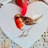 Heart ornament with robin or poinsettia - Heart shaped hanger with bird or flower - Christmas home decor - Hanging ornaments - Image 4