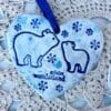 Blue heart hanging ornament with polar bears - Mum and cub bear - Christmas ornament - tree hanger - Image 3