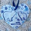 Blue heart hanging ornament with polar bears - Mum and cub bear - Christmas ornament - tree hanger - Image 4