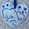 Blue heart hanging ornament with polar bears - Mum and cub bear - Christmas ornament - tree hanger - Image 5