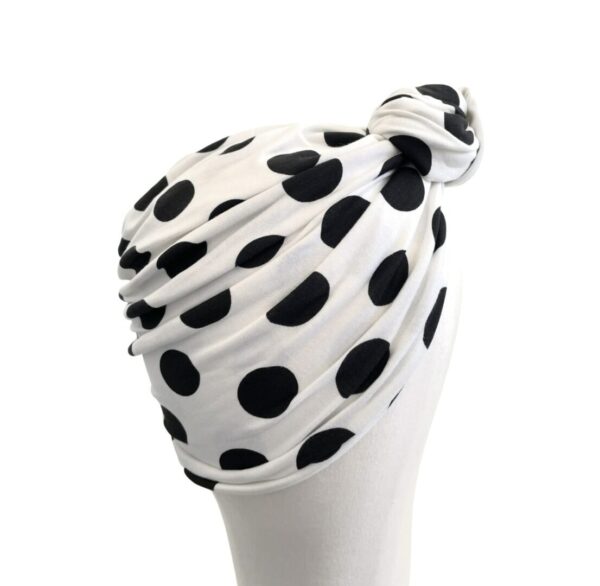White Dotted Vintage Pin Up Style Turban Head Wrap Hat