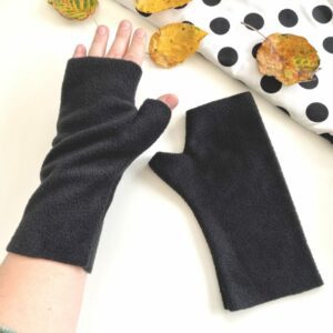 Soft cosy black winter fleece wrist warmer mittens for women