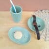 Mandala soap dish and toothbrush pot set, Aqua or purple bathroom accessory, Stoneware pottery, home decor, Indian inspired ceramics